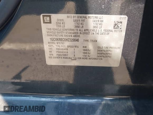 2017 Chevrolet Silverado 1500 LT with VIN 1GCVKREC6HZ229846, listed as a IAAI auction lot 43298428 with 86,125 mi miles and . Bid and sale history available at DreamBid. Image 9.