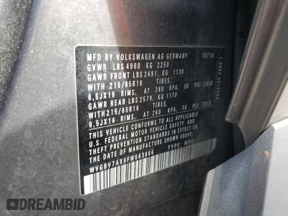 ✅ 2015 Volkswagen Tiguan SEL • VIN: WVGBV7AX6FW563666 • Lot: 85009205. Listed on Copart with 103,191 mi. Free auction sales archive from the USA and detailed vehicle history report at DreamBid. Image 12.