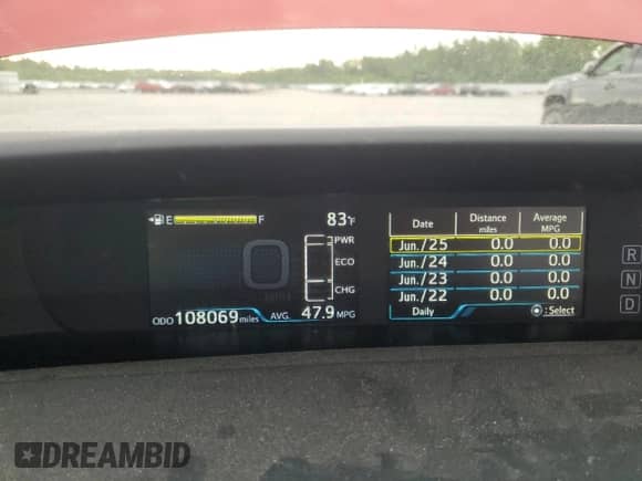 2022 Toyota Prius LE with VIN JTDL9MFUXN3033968, listed as a Copart auction lot 62223875 with 108,069 mi miles and Salvage title. Bid and sale history available at DreamBid. Image 9.