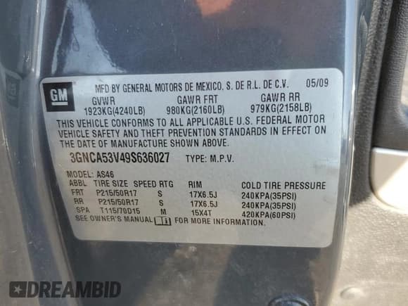 ✅ 2009 Chevrolet HHR 2LT • VIN: 3GNCA53V49S636027 • Lot: 83543494. Listed on Copart with 121,670 mi. Free auction sales archive from the USA and detailed vehicle history report at DreamBid. Image 12.