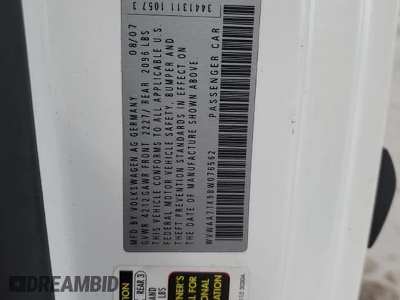 ✅ 2008 Volkswagen Rabbit S • VIN: WVWAA71K98W076562 • Lot: 50376815. Wystawiony na Copart z przebiegiem 226 495 mil. Bezpłatny archiwum sprzedaży aukcyjnych z USA i szczegółowy raport historii pojazdu na DreamBid. Zdjęcie 12.