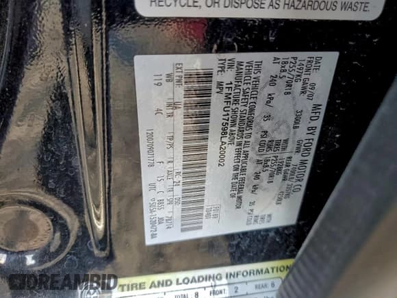 ✅ 2008 Ford Expedition Eddie Bauer • VIN: 1FMFU17598LA20002 • Lot: 96334515. Listed on Copart with 234,838 mi. Free auction sales archive from the USA and detailed vehicle history report at DreamBid. Image 13.