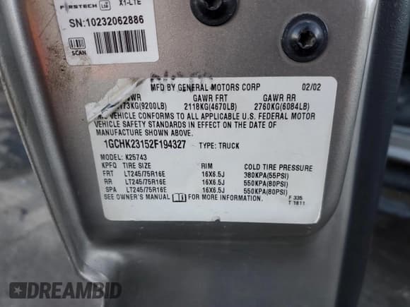 ✅ 2002 Chevrolet Silverado 2500HD LT • VIN: 1GCHK23152F194327 • Лот: 86766064. Опубликован ранее на Copart с пробегом 226 804 миль. Бесплатный доступ к архиву аукционных продаж из США и подробный отчёт об истории автомобиля на DreamBid. Изображение 12.