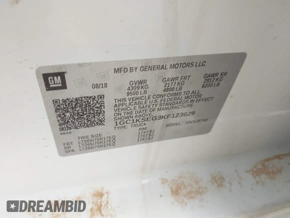 ✅ 2019 Chevrolet Silverado 2500HD LT • VIN: 1GC1KSEG3KF123629 • Lot: 41554328. Wystawiony na IAAI z przebiegiem Nie podano. Bezpłatny archiwum sprzedaży aukcyjnych z USA i szczegółowy raport historii pojazdu na DreamBid. Zdjęcie 9.