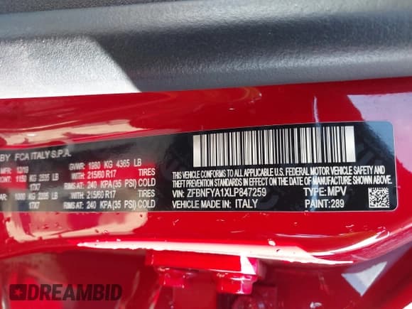 ✅ 2020 FIAT 500X Pop • VIN: ZFBNFYA1XLP847259 • Лот: 41672723. Опубликован ранее на IAAI с пробегом 66 478 миль. Бесплатный доступ к архиву аукционных продаж из США и подробный отчёт об истории автомобиля на DreamBid. Изображение 9.