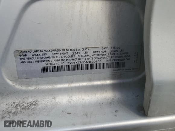 ✅ 2010 Volkswagen Jetta SE • VIN: 3VWTX7AJ5AM620153 • Lot: 53726505. Listed on Copart with 142,541 mi. Free auction sales archive from the USA and detailed vehicle history report at DreamBid. Image 13.