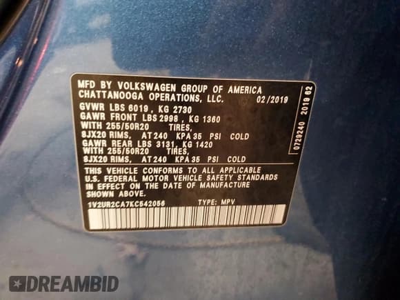 ✅ 2019 Volkswagen Atlas SE • VIN: 1V2UR2CA7KC542056 • Lot: 85431285. Wystawiony na Copart z przebiegiem 74 053 mil. Bezpłatny archiwum sprzedaży aukcyjnych z USA i szczegółowy raport historii pojazdu na DreamBid. Zdjęcie 13.