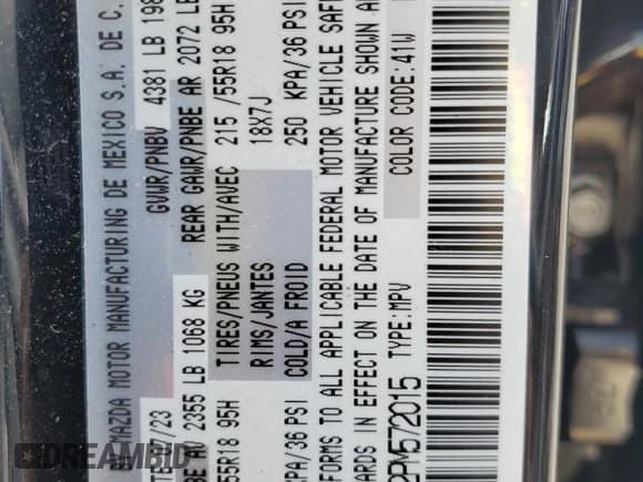 ✅ 2023 Mazda CX-30 S Carbon Edition • VIN: 3MVDMBCM2PM572015 • Lot: 60109135. Listed on Copart with 27,790 mi. Free auction sales archive from the USA and detailed vehicle history report at DreamBid. Image 14.