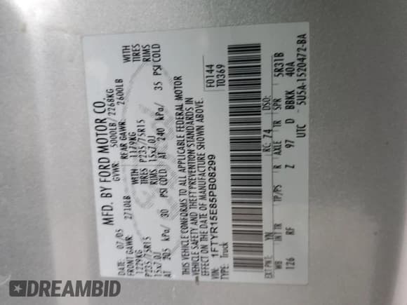 ✅ 2005 Ford Ranger XL • VIN: 1FTYR15E85PB08299 • Lot: 92458515. Wystawiony na Copart z przebiegiem 194 151 mil. Bezpłatny archiwum sprzedaży aukcyjnych z USA i szczegółowy raport historii pojazdu na DreamBid. Zdjęcie 12.