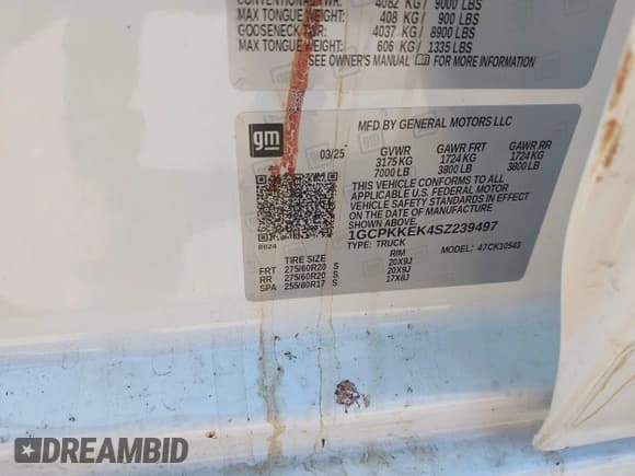 ✅ 2025 Chevrolet Silverado 1500 LT • VIN: 1GCPKKEK4SZ239497 • Lot: 43151825. Wystawiony na IAAI z przebiegiem Nie podano. Bezpłatny archiwum sprzedaży aukcyjnych z USA i szczegółowy raport historii pojazdu na DreamBid. Zdjęcie 9.