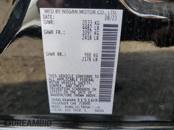 ✅ 2024 Nissan Altima SL • VIN: 1N4BL4EWXRN315169 • Lot: 84460585. Wystawiony na Copart z przebiegiem 33 122 mil. Bezpłatny archiwum sprzedaży aukcyjnych z USA i szczegółowy raport historii pojazdu na DreamBid. Zdjęcie 13.