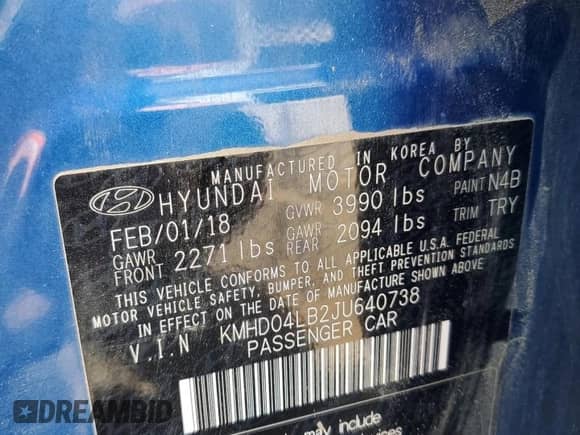 2018 Hyundai Elantra Sport с VIN KMHD04LB2JU640738, выставлен на аукционе Copart как лот 68458184 с пробегом 111 561 миль миль и Чистый • Clean title. История ставок и продаж доступна на DreamBid. Изображение 14.