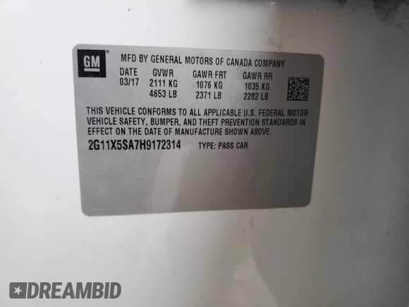 2017 Chevrolet Impala LS с VIN 2G11X5SA7H9172314, выставлен на аукционе Copart как лот 41958995 с пробегом 128 940 миль миль и Списание • Salvage title. История ставок и продаж доступна на DreamBid. Изображение 12.