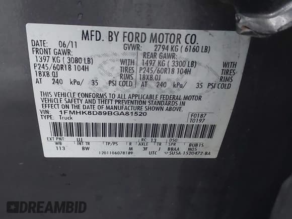 ✅ 2011 Ford Explorer XLT • VIN: 1FMHK8D89BGA81520 • Lot: 43605275. Listed on IAAI with 156,473 mi. Free auction sales archive from the USA and detailed vehicle history report at DreamBid. Image 9.