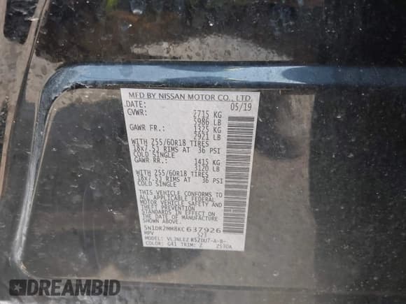 ✅ 2019 Nissan Pathfinder S • VIN: 5N1DR2MM8KC637926 • Lot: 41903395. Listed on IAAI with 84,436 mi. Free auction sales archive from the USA and detailed vehicle history report at DreamBid. Image 9.