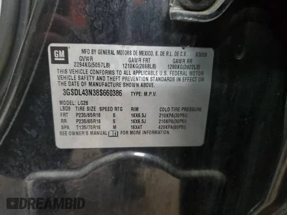 2008 Saturn VUE XE с VIN 3GSDL43N38S660386, выставлен на аукционе Copart как лот 81283364 с пробегом 159 588 миль миль и Чистый • Clean title. История ставок и продаж доступна на DreamBid. Изображение 13.