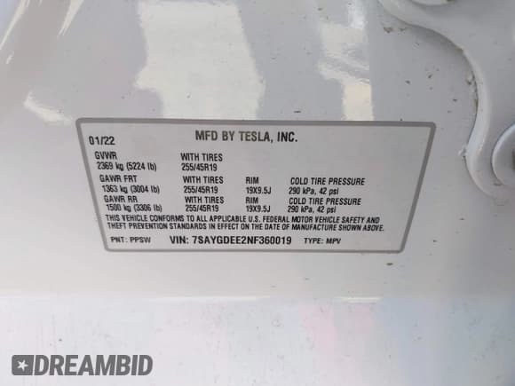 ✅ 2022 Tesla Model Y Long Range • VIN: 7SAYGDEE2NF360019 • Лот: 37731581. Опубликован ранее на IAAI с пробегом 38 014 миль. Бесплатный доступ к архиву аукционных продаж из США и подробный отчёт об истории автомобиля на DreamBid. Изображение 9.