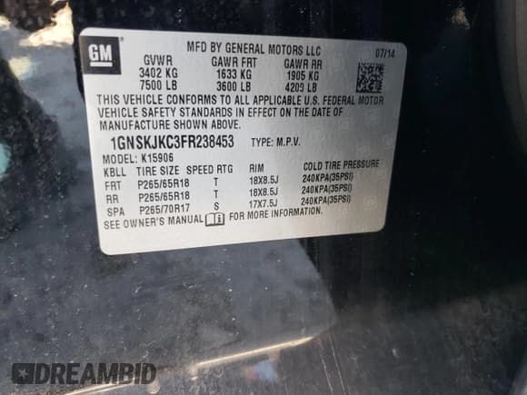 ✅ 2015 Chevrolet Suburban LT • VIN: 1GNSKJKC3FR238453 • Lot: 77521024. Wystawiony na Copart z przebiegiem 155 369 mil. Bezpłatny archiwum sprzedaży aukcyjnych z USA i szczegółowy raport historii pojazdu na DreamBid. Zdjęcie 13.