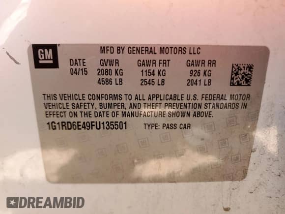 2015 Chevrolet Volt z VIN 1G1RD6E49FU135501, wystawiony jako Copart lot #54077894 z przebiegiem 86 584 mil mil oraz . Historia ofert i sprzedaży dostępna na DreamBid. Obrazek 13.