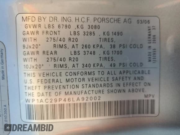 ✅ 2006 Porsche Cayenne Turbo • VIN: WP1AC29P46LA92002 • Lot: 71486255. Listed on Copart with 130,588 mi. Free auction sales archive from the USA and detailed vehicle history report at DreamBid. Image 13.