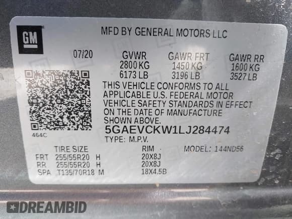 ✅ 2020 Buick Enclave Avenir • VIN: 5GAEVCKW1LJ284474 • Lot: 41796755. Listed on IAAI with 82,045 mi. Free auction sales archive from the USA and detailed vehicle history report at DreamBid. Image 9.