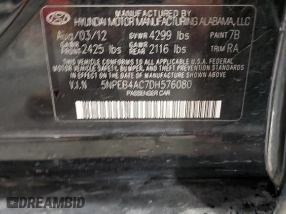 ✅ 2013 Hyundai Sonata GLS • VIN: 5NPEB4AC7DH576080 • Lot: 82760195. Listed on Copart with 110,556 mi. Free auction sales archive from the USA and detailed vehicle history report at DreamBid. Image 12.