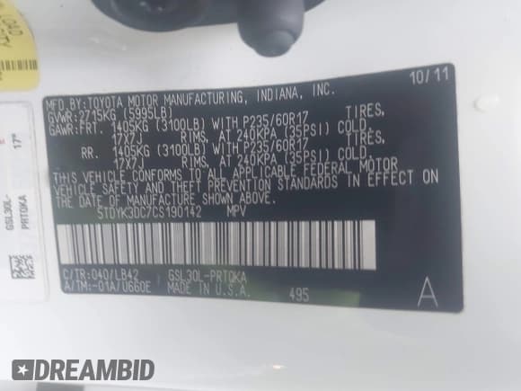 ✅ 2012 Toyota Sienna XLE AAS • VIN: 5TDYK3DC7CS190142 • Лот: 42830025. Опубликован ранее на IAAI с пробегом 189 718 миль. Бесплатный доступ к архиву аукционных продаж из США и подробный отчёт об истории автомобиля на DreamBid. Изображение 9.