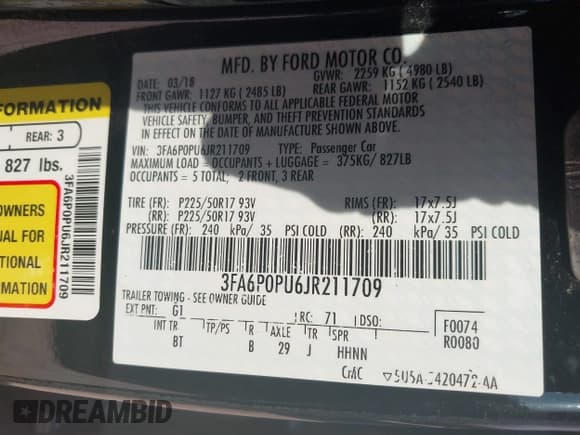 ✅ 2018 Ford Fusion SE • VIN: 3FA6P0PU6JR211709 • Lot: 42945978. Wystawiony na IAAI z przebiegiem 126 829 mil. Bezpłatny archiwum sprzedaży aukcyjnych z USA i szczegółowy raport historii pojazdu na DreamBid. Zdjęcie 9.