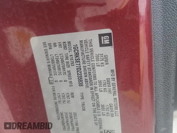 ✅ 2013 Chevrolet Silverado 1500 LT • VIN: 1GCRKSE77DZ235838 • Lot: 68128584. Listed on Copart with 144,298 mi. Free auction sales archive from the USA and detailed vehicle history report at DreamBid. Image 12.