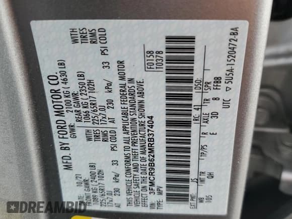 ✅ 2021 Ford Bronco Sport Big Bend • VIN: 3FMCR9B62MRB37404 • Lot: 81563325. Wystawiony na Copart z przebiegiem 49 136 mil. Bezpłatny archiwum sprzedaży aukcyjnych z USA i szczegółowy raport historii pojazdu na DreamBid. Zdjęcie 13.