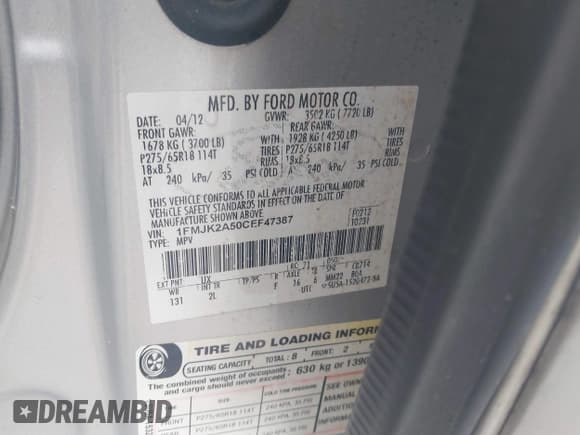 ✅ 2012 Ford Expedition Max Limited • VIN: 1FMJK2A50CEF47387 • Lot: 43315536. Wystawiony na IAAI z przebiegiem 244 723 mil. Bezpłatny archiwum sprzedaży aukcyjnych z USA i szczegółowy raport historii pojazdu na DreamBid. Zdjęcie 9.