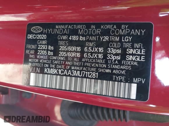 ✅ 2021 Hyundai Kona SE • VIN: KM8K1CAA3MU711281 • Лот: 43351761. Опубликован ранее на IAAI с пробегом 13 125 миль. Бесплатный доступ к архиву аукционных продаж из США и подробный отчёт об истории автомобиля на DreamBid. Изображение 9.