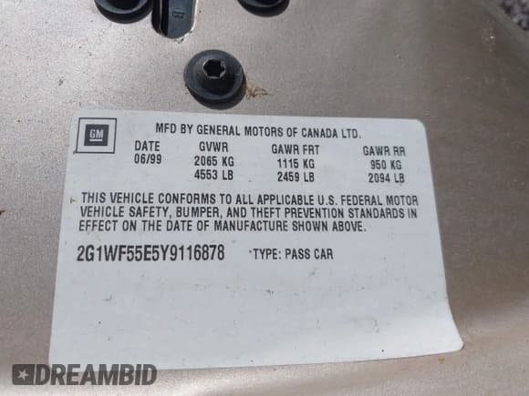 ✅ 2000 Chevrolet Impala • VIN: 2G1WF55E5Y9116878 • Лот: 43634450. Опубликован ранее на IAAI с пробегом 141 031 миль. Бесплатный доступ к архиву аукционных продаж из США и подробный отчёт об истории автомобиля на DreamBid. Изображение 9.