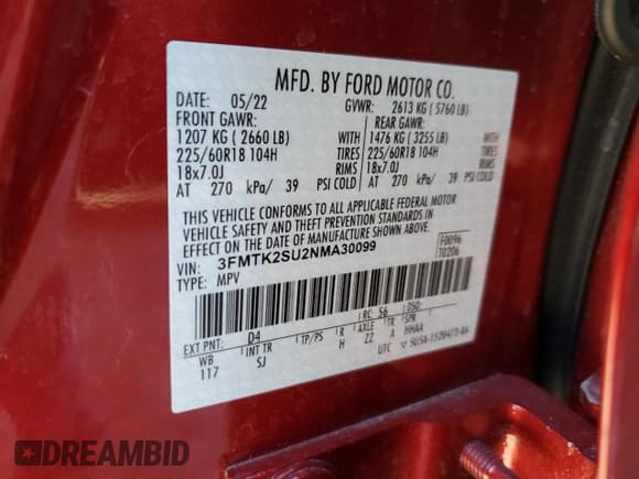 ✅ 2022 Ford Mustang Mach-E California Route 1 • VIN: 3FMTK2SU2NMA30099 • Lot: 44325585. Listed on Copart with 16,140 mi. Free auction sales archive from the USA and detailed vehicle history report at DreamBid. Image 13.