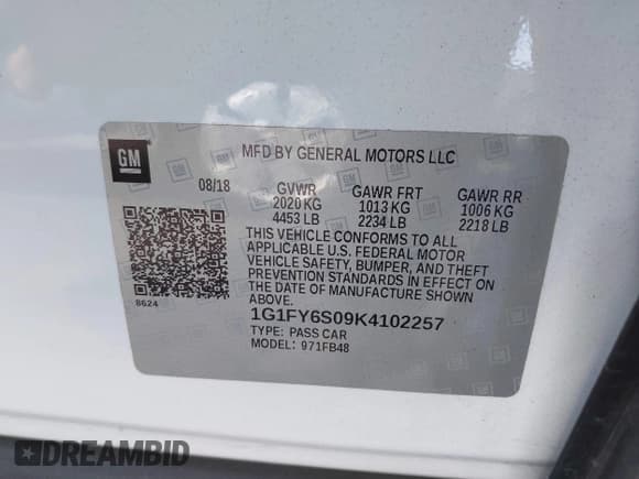 ✅ 2019 Chevrolet Bolt EV LT • VIN: 1G1FY6S09K4102257 • Lot: 43364265. Listed on IAAI with 122,934 mi. Free auction sales archive from the USA and detailed vehicle history report at DreamBid. Image 9.