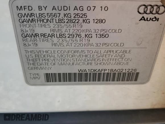 ✅ 2011 Audi Q5 Premium Plus • VIN: WA1DKAFP1BA021226 • Lot: 68899745. Wystawiony na Copart z przebiegiem 202 421 mil. Bezpłatny archiwum sprzedaży aukcyjnych z USA i szczegółowy raport historii pojazdu na DreamBid. Zdjęcie 12.