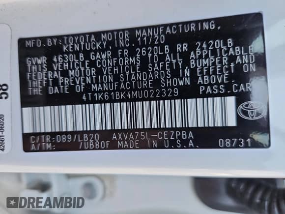 2021 Toyota Camry XSE with VIN 4T1K61BK4MU022329, listed as a Copart auction lot 69682255 with 16,244 mi miles and Salvage title. Bid and sale history available at DreamBid. Image 13.