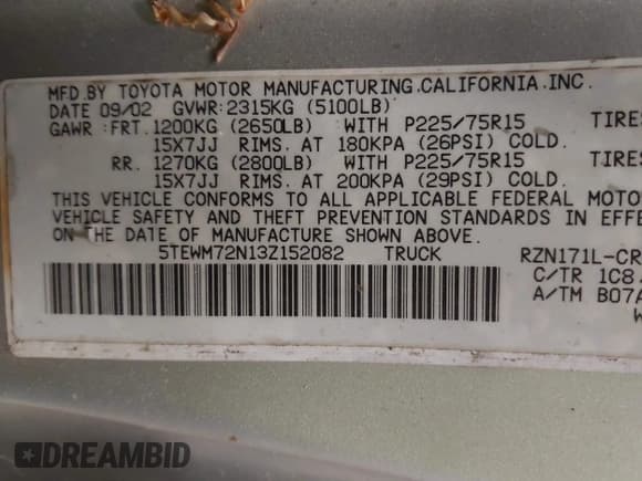 ✅ 2003 Toyota Tacoma • VIN: 5TEWM72N13Z152082 • Lot: 42839133. Wystawiony na IAAI z przebiegiem 258 387 mil. Bezpłatny archiwum sprzedaży aukcyjnych z USA i szczegółowy raport historii pojazdu na DreamBid. Zdjęcie 9.