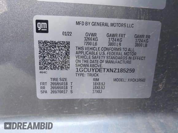 ✅ 2022 Chevrolet Silverado 1500 LT • VIN: 1GCUYDETXNZ185259 • Lot: 41872387. Listed on IAAI with 70,989 mi. Free auction sales archive from the USA and detailed vehicle history report at DreamBid. Image 9.