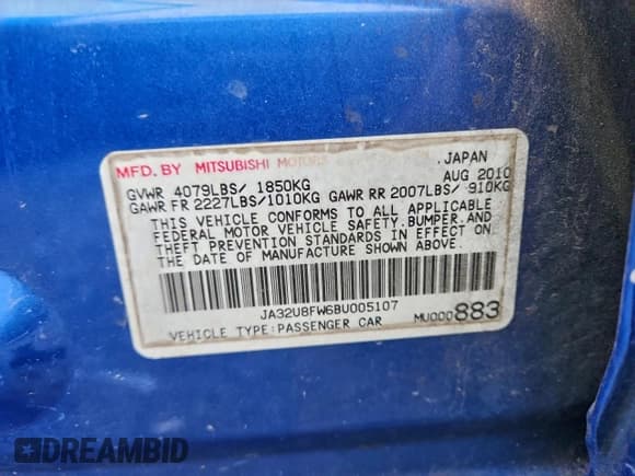 ✅ 2011 Mitsubishi Lancer GTS • VIN: JA32U8FW6BU005107 • Лот: 95330905. Опубликован ранее на Copart с пробегом 234 118 миль. Бесплатный доступ к архиву аукционных продаж из США и подробный отчёт об истории автомобиля на DreamBid. Изображение 12.