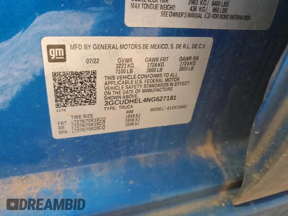 ✅ 2022 Chevrolet Silverado 1500 ZR2 • VIN: 3GCUDHEL4NG627181 • Лот: 72927534. Опубликован ранее на Copart с пробегом 71 393 миль. Бесплатный доступ к архиву аукционных продаж из США и подробный отчёт об истории автомобиля на DreamBid. Изображение 12.