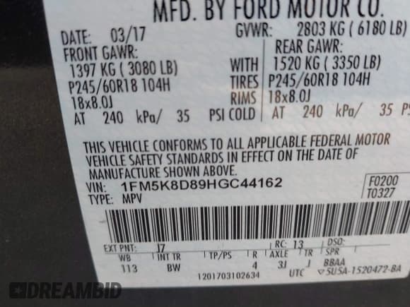 ✅ 2017 Ford Explorer XLT • VIN: 1FM5K8D89HGC44162 • Лот: 42158660. Опубликован ранее на IAAI с пробегом 121 078 миль. Бесплатный доступ к архиву аукционных продаж из США и подробный отчёт об истории автомобиля на DreamBid. Изображение 9.