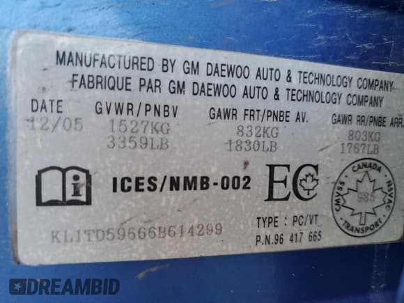 ✅ 2006 Chevrolet Aveo LS • VIN: KL1TD59666B614299 • Lot: 85271244. Wystawiony na Copart z przebiegiem Nie podano. Bezpłatny archiwum sprzedaży aukcyjnych z USA i szczegółowy raport historii pojazdu na DreamBid. Zdjęcie 12.