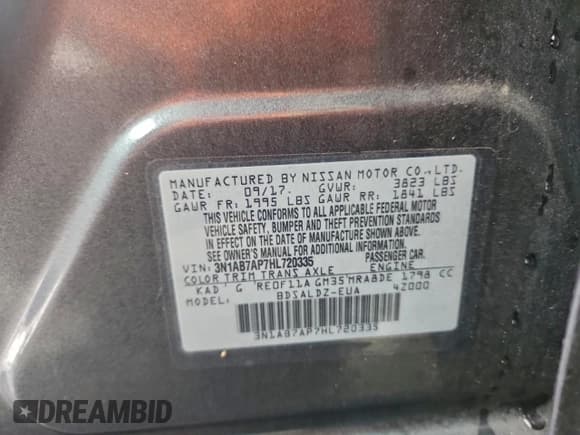 ✅ 2017 Nissan Sentra SR • VIN: 3N1AB7AP7HL720335 • Lot: 93331515. Listed on Copart with 110,812 mi. Free auction sales archive from the USA and detailed vehicle history report at DreamBid. Image 12.