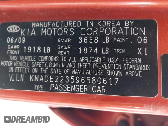 ✅ 2009 Kia Rio LX • VIN: KNADE223596580617 • Lot: 43727560. Wystawiony na IAAI z przebiegiem 243 386 mil. Bezpłatny archiwum sprzedaży aukcyjnych z USA i szczegółowy raport historii pojazdu na DreamBid. Zdjęcie 8.