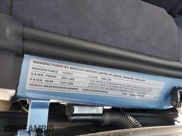 ✅ 2022 Bentley Continental GT GT V8 • VIN: SCBCG2ZG4NC094932 • Lot: 64056355. Listed on Copart with 6,596 mi. Free auction sales archive from the USA and detailed vehicle history report at DreamBid. Image 12.