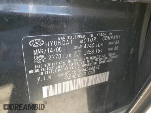 ✅ 2009 Hyundai Azera Limited • VIN: KMHFC46F69A344892 • Lot: 79239454. Listed on Copart with 205,624 mi. Free auction sales archive from the USA and detailed vehicle history report at DreamBid. Image 12.