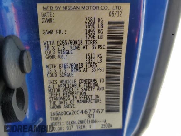 ✅ 2012 Nissan Frontier SV • VIN: 1N6AD0CW2CC467767 • Lot: 69498745. Listed on Copart with 138,634 mi. Free auction sales archive from the USA and detailed vehicle history report at DreamBid. Image 12.