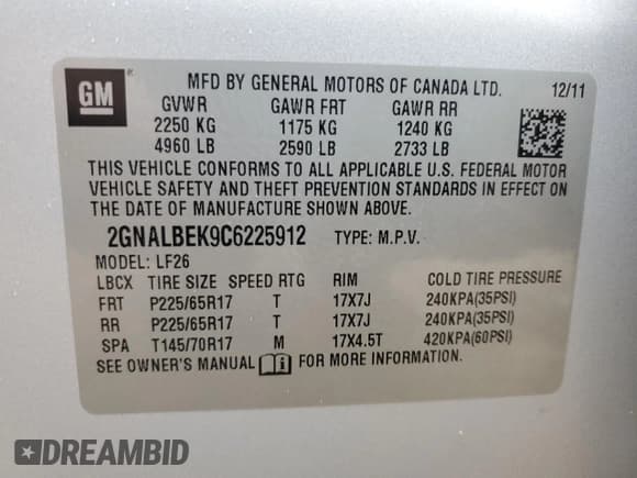 ✅ 2012 Chevrolet Equinox LS • VIN: 2GNALBEK9C6225912 • Лот: 90596115. Опубликован ранее на Copart с пробегом 120 940 миль. Бесплатный доступ к архиву аукционных продаж из США и подробный отчёт об истории автомобиля на DreamBid. Изображение 13.