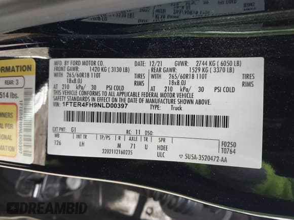 ✅ 2022 Ford Ranger XLT • VIN: 1FTER4FH9NLD00397 • Lot: 43579702. Listed on IAAI with 96,236 mi. Free auction sales archive from the USA and detailed vehicle history report at DreamBid. Image 9.